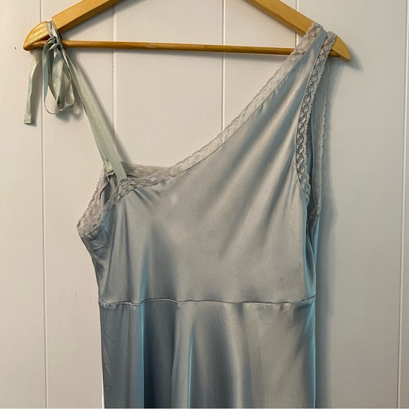 NWT Vintage 90s Victorias Secret Satin Silk Grey Maxi Slip Dress Lace Chemise - Picture 10 of 16